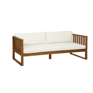 Didier Natural Brown Wood Outdoor Day Bed with Beige Cushion