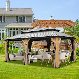 20 ft. W x 12 ft. D Solid Wood Hardtop Gazebo with Galvanized Steel Double Roof Curtains and Netting