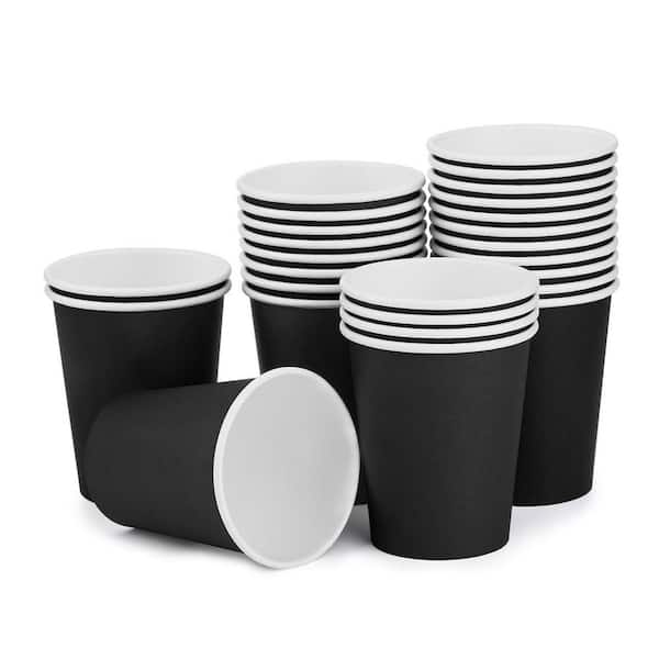 25 Pack Black Disposable Paper Cups Hot Coffee Beverage Cups Leak-Resistant for Office Kitchen Party Gathering