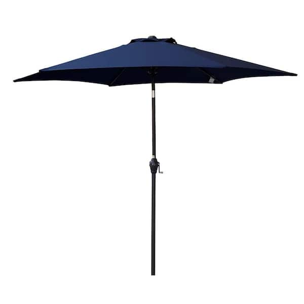 Staykiwi 9 ft. Metal Market Push-Button Tilt Patio Umbrella in Navy Blue with Crank Lift, UV Protection, No Base Included