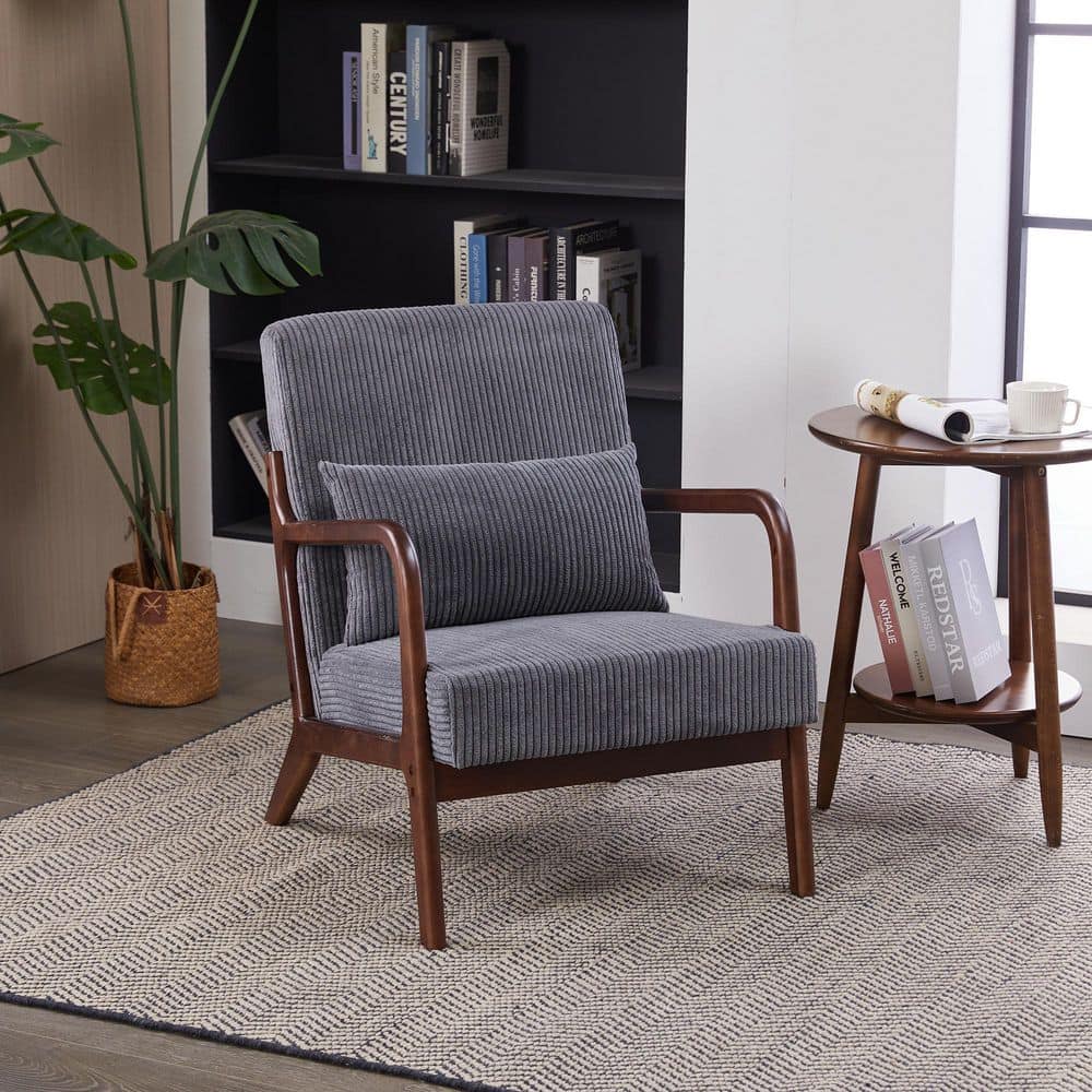 美品　BOMA CHAIR GRAY FABRIC×SEARED OAK Seafuloy 28.74 in. Dark Gray Fabric Arm Chair with Pillow, Solid