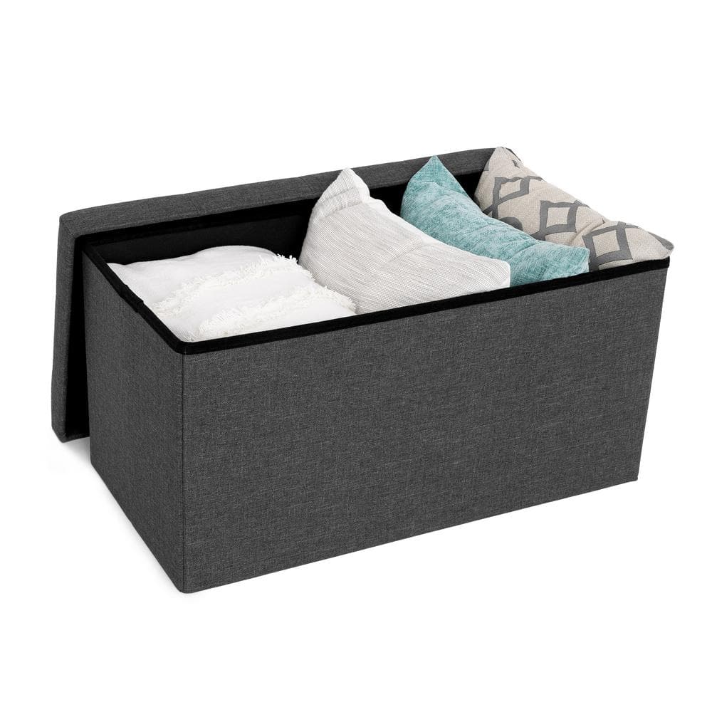 Charcoal Gray Tufted Storage Bench Ottoman with Cushioned Lid