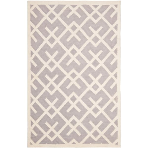 SAFAVIEH Dhurries Gray/Ivory 5 ft. x 8 ft. Border Geometric Area Rug