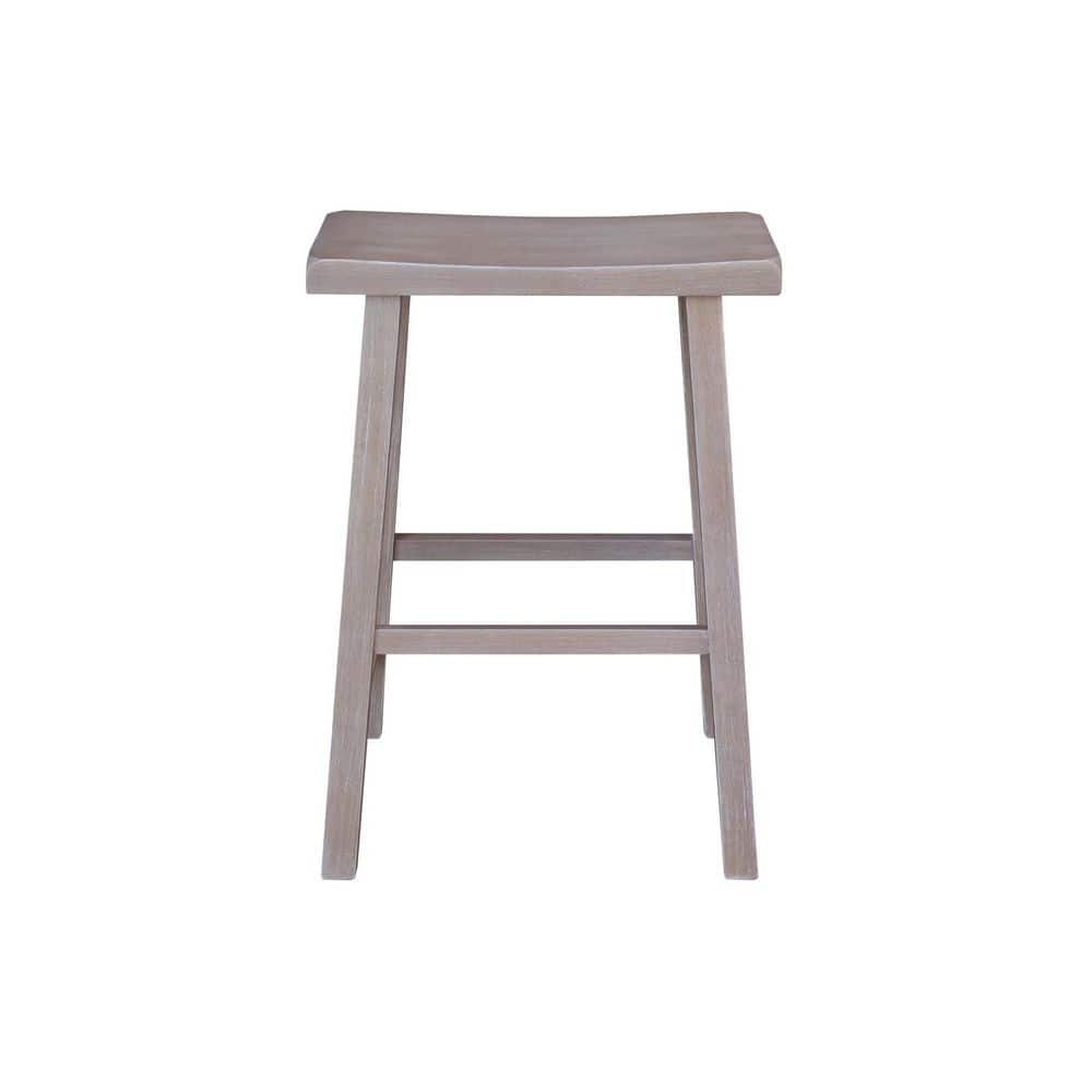 Washed Gray Taupe Solid Wood Saddle Style Counter Stool