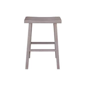 Saddle Seat Solid Wood Washed Gray Taupe Stool - 24 in.