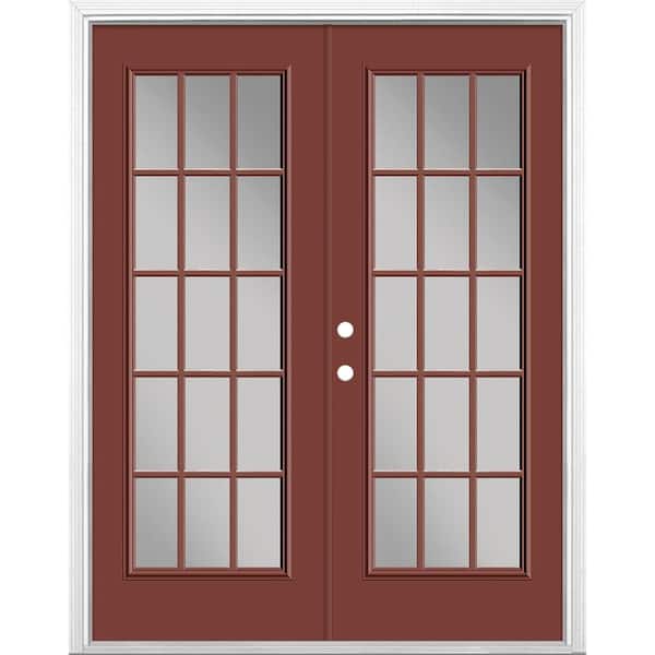Masonite 60 in. x 80 in. Red Bluff Steel Prehung Right-Hand Inswing 15-Lite Clear Glass Patio Door with Brickmold