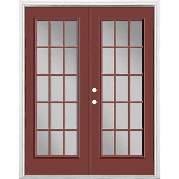 Masonite 60 in. x 80 in. Red Bluff Steel Prehung Right-Hand Inswing 15-Lite Clear Glass Patio Door in Vinyl Frame with Brickmold