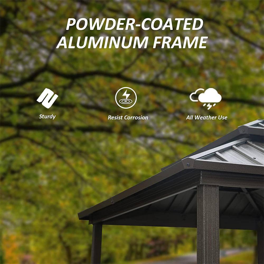 Mondawe Grill Gazebo 8' × 6', Aluminum BBQ Gazebo Outdoor Metal Frame with Shelves Serving Tables, Permanent Double Roof Hard top Gazebos for Patio Lawn Deck Backyard and Garden (Brown)