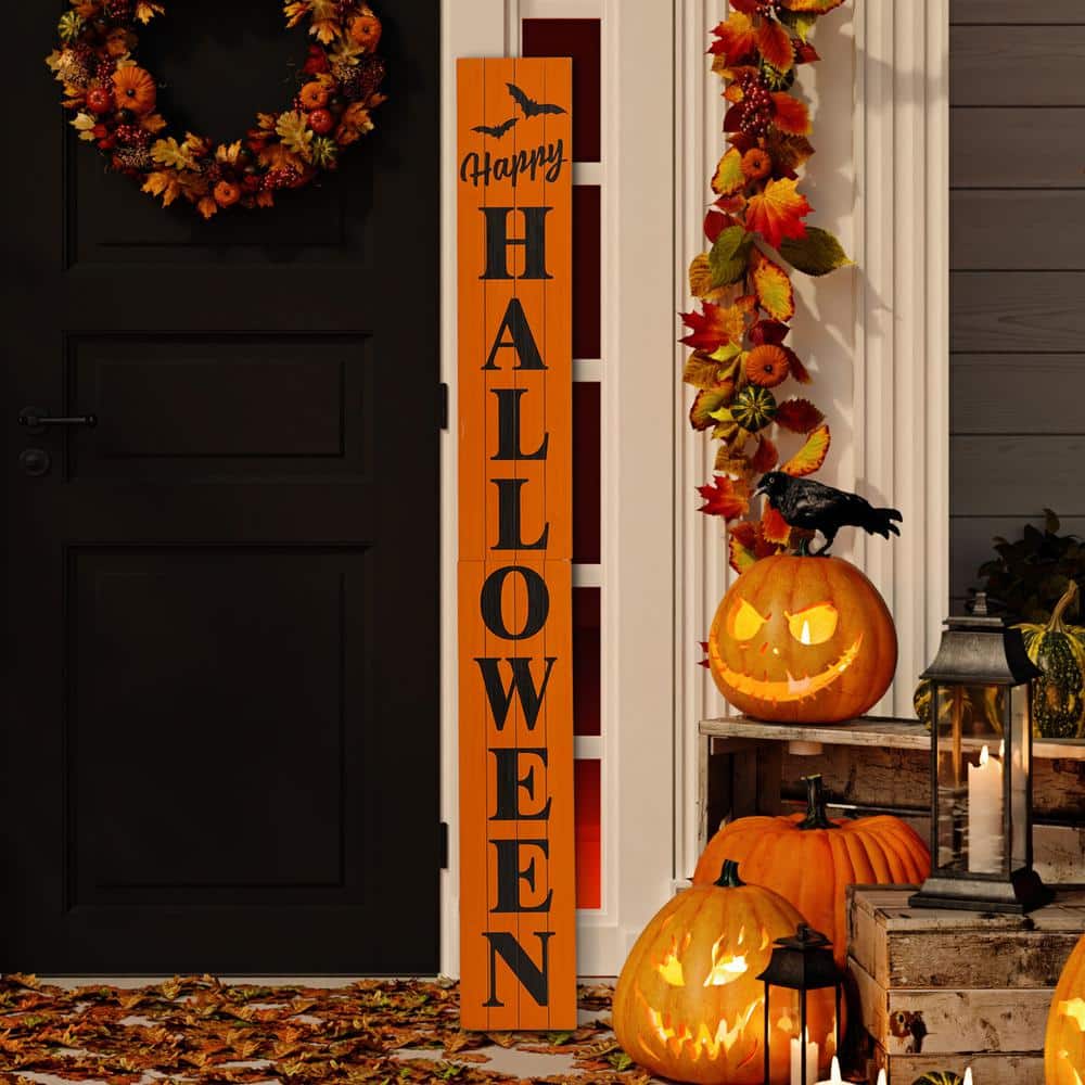 Glitzhome 60 in. H Wooden Happy Halloween Porch Sign, KD ...