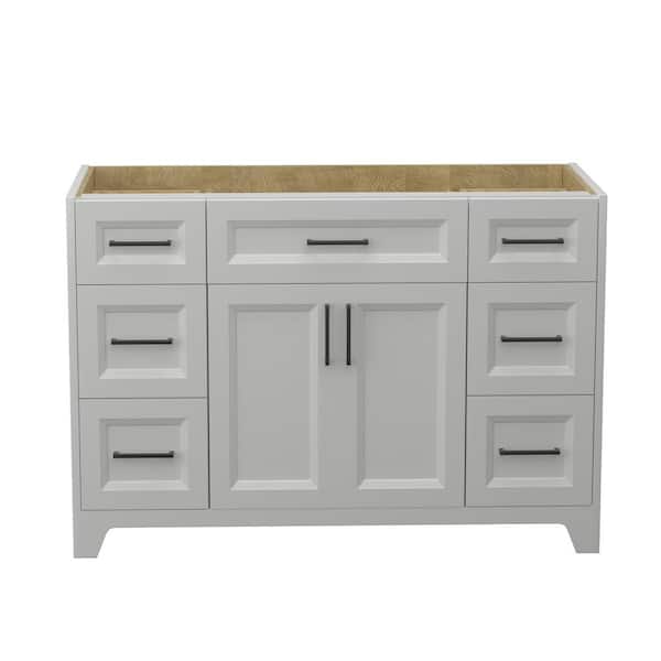 Xspracer 48 in. W x 21.5 in. D x 33.5 in. H Freestanding Solid Wood Bath Vanity Cabinet without Top in Light Gray