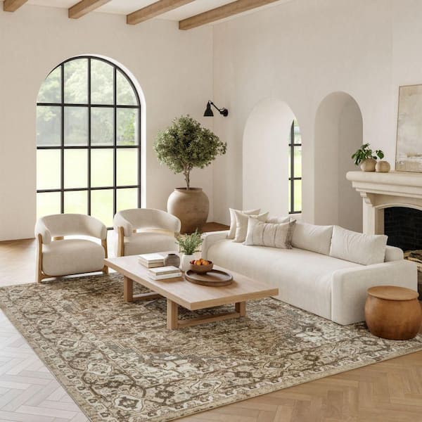 Concerto Beige 8 ft. x 10 ft. Center medallion Transitional Area Rug