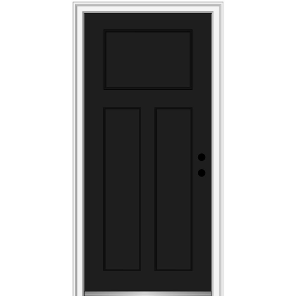 MMI Door 36 in. x 80 in. Left-Hand Inswing Craftsman 3-Panel Shaker Classic Painted Fiberglass Smooth Prehung Front Door