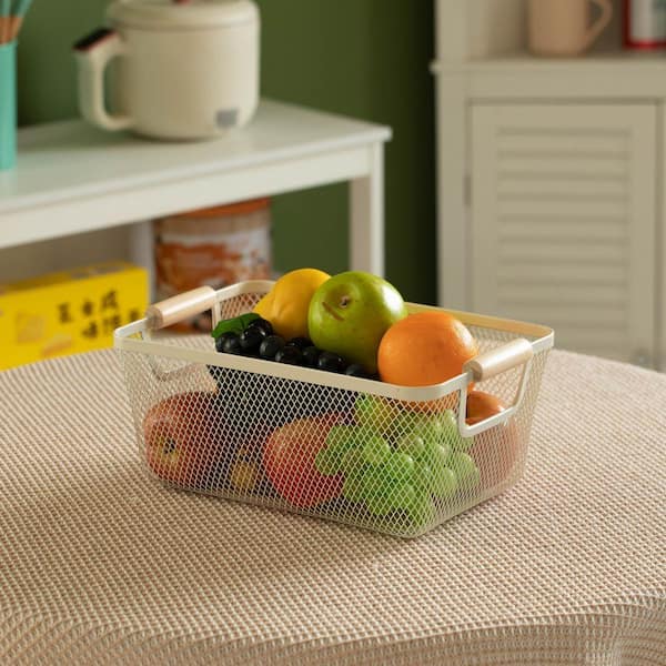 Basicwise Set of 3 White Small Metal Mesh Cube Storage Bin Basket