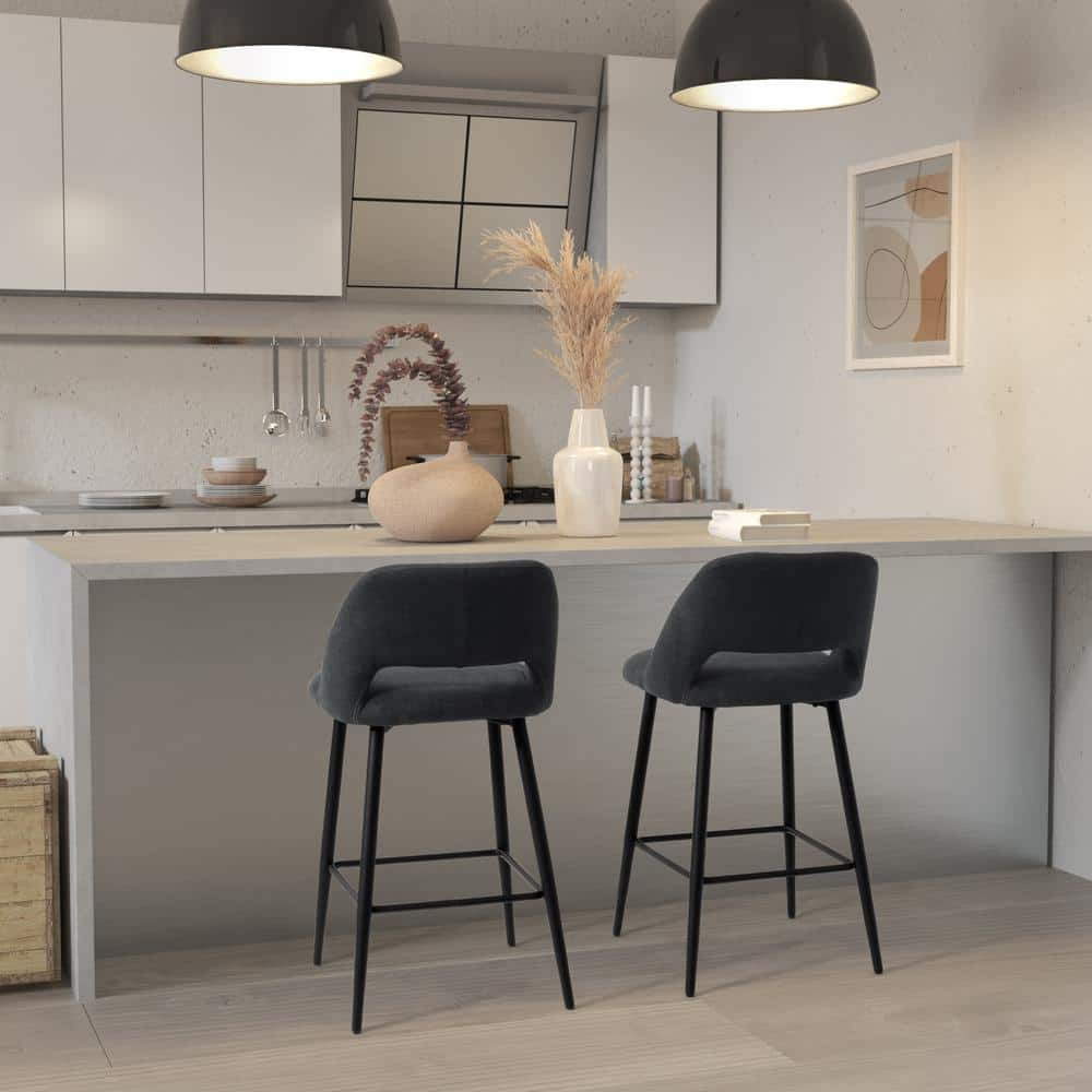 Elegant Luxe Black Velvet 28'' Barstool with Modern Iron Legs