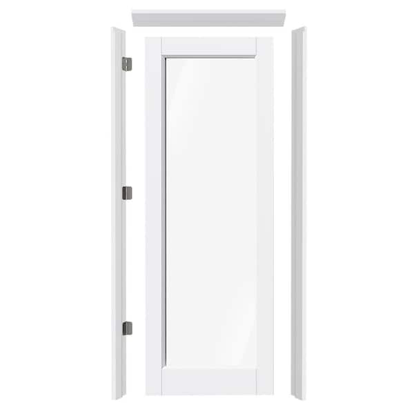 32 in. x 80 in. Full Lite Clear Glass White Primed Solid Core MDF Wood Prehung Interior Door Left-Handed with Jamb Kits