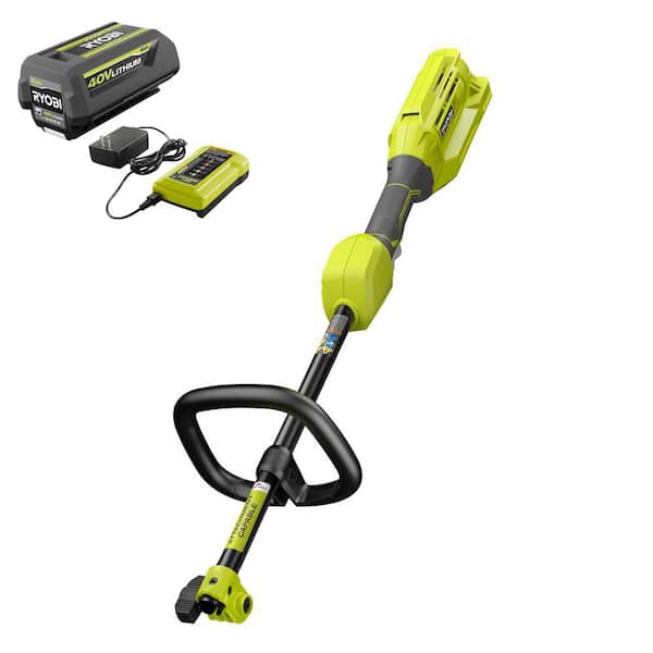 RYOBI 40V Expand-It Cordless Battery Attachment Capable Trimmer Power Head with 4.0 Ah Battery and Charger