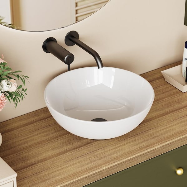 yulika Round Sink 16.5 in. Bathroom Sink Ceramic Vessel Sink Bathroom Sink Modern in White