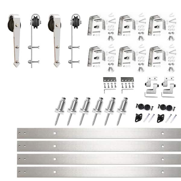 HOMACER 9 ft./108 in. Brushed Nickel Double Track Bypass U-Shape Sliding Barn Door Hardware Kit - Arrow Design Roller