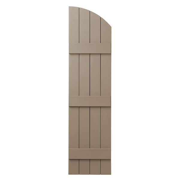Ply Gem 15 in. x 61 in. Polypropylene Plastic Arch Top Closed Board and Batten Shutters Pair in Pebblestone Clay