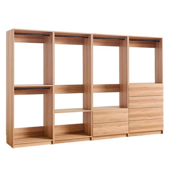 Prosper 128 in. W Oak Tower System Freestanding-Shelf Walk-in Wood Closet System