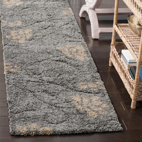 Florida Shag Gray/Beige 2 ft. x 7 ft. Floral Runner Rug