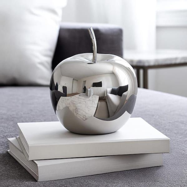 Masu Silver 13.25 in. x 16.25 in. Resin Body Apple Design Tabletop Accent Decor