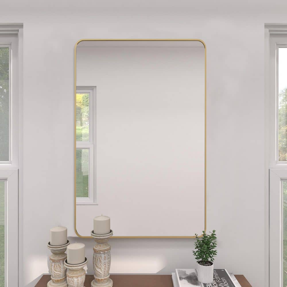 Sxiawe 20 in. W x 30.2 in. H Gold Rectangle Aluminum Frame Wall