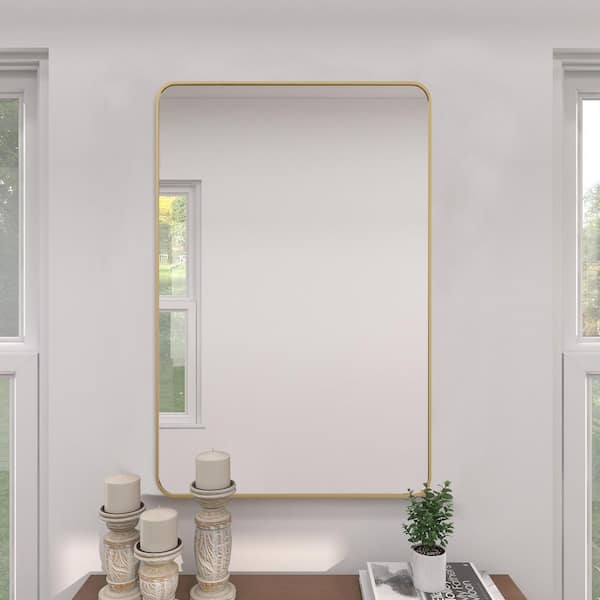 Sxiawe 20 in. W x 30.2 in. H Gold Rectangle Aluminum Frame Wall-Mounted Bathroom Mirror/Vanity mirror