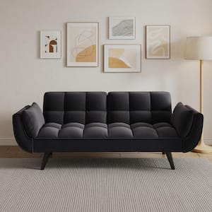 74 in.Black Polyester Twin Size Sofa Bed with 2-Pillows