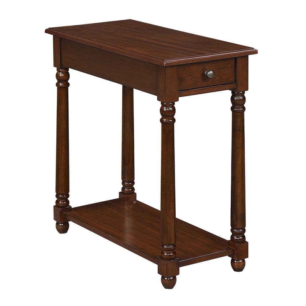 French Country Regent 12 in. W Espresso Rectangle Wood End Table with Drawer and Shelf