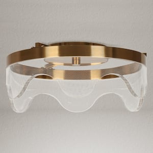 Modern Plating Brass Integrated LED Flush Mount with Clear Acrylic Shade with Ripple Edge 12.8 in. 1-Light Ceiling Light