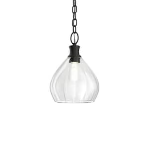 Merriam 8 in. 1-Light Black Farmhouse Shaded Kitchen Pendant Hanging Light with Clear Glass
