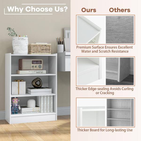Costway 3-Tier 12 in. W 29.5 in. H White Bookcase Open