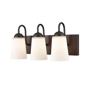 Ivey Lake 16 in. 3-Light Rubbed Bronze Bathroom Vanity Light with Etched White Glass