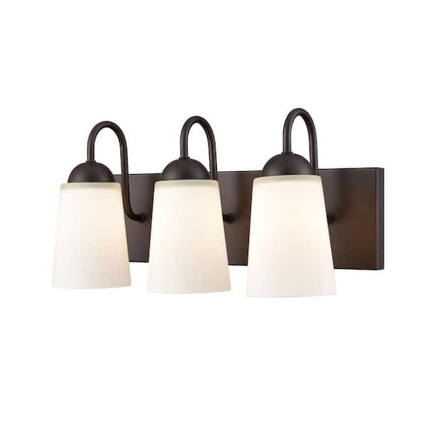 Millennium Lighting Ivey Lake 16 in. 3-Light Rubbed Bronze Bathroom Vanity Light with Etched White Glass