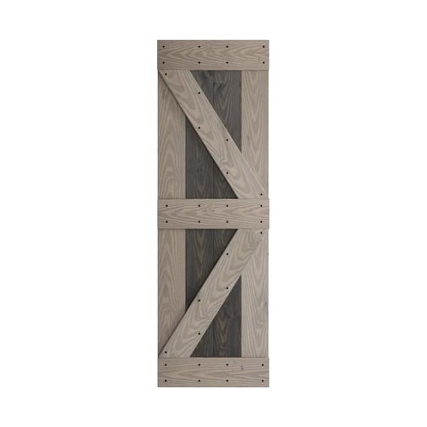 COAST SEQUOIA INC Coast Sequoia 48 in. X 84 in. Embossing Dark Gray/Light Gray Knotty Wood Bi-Fold Barn Door With Sliding Hardware Kit