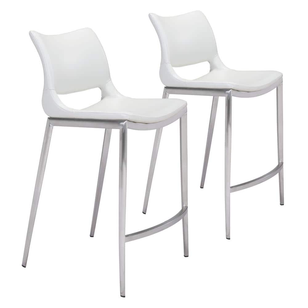 ZUO Ace Counter Chair (Set of 2) White & Silver 101390 The Home Depot