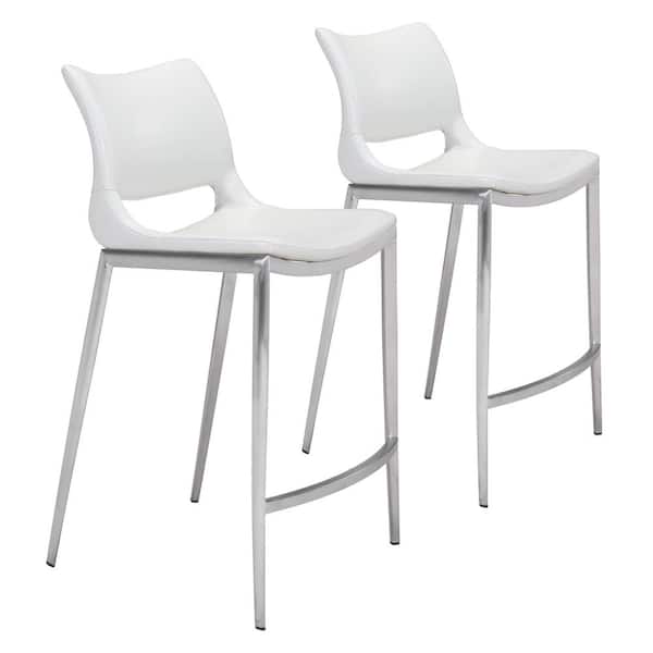 ZUO Ace Counter Chair (Set of 2) White & Silver