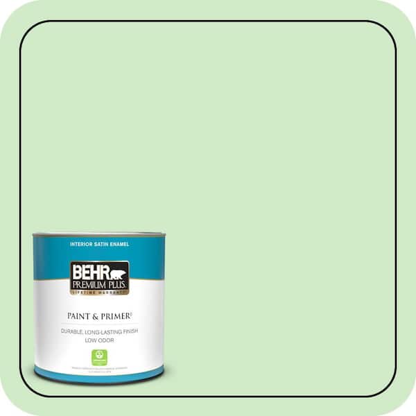 BEHR PREMIUM PLUS 1 qt. #440A-3 Mint Frappe Satin Enamel Low Odor Interior Paint & Primer