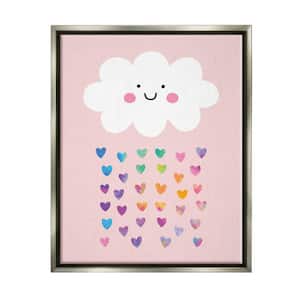 Raining Rainbow Hearts with Happy Cloud by Seven Trees Design Floater Frame Fantasy Wall Art Print 31 in. x 25 in.