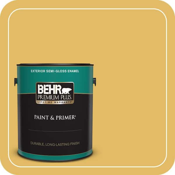 BEHR PREMIUM PLUS 1 gal. #MQ4-12 Dandelion Wish Semi-Gloss Enamel Exterior Paint & Primer