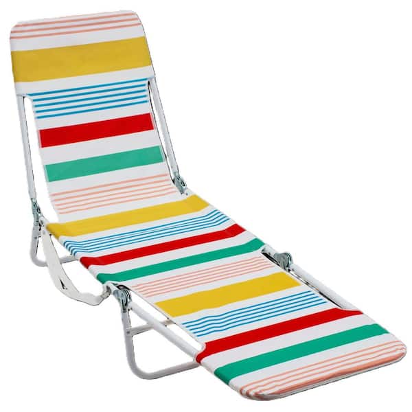 Rio Beach Multi-Striped Metal Folding Lounger Beach Chair with Carrying Straps