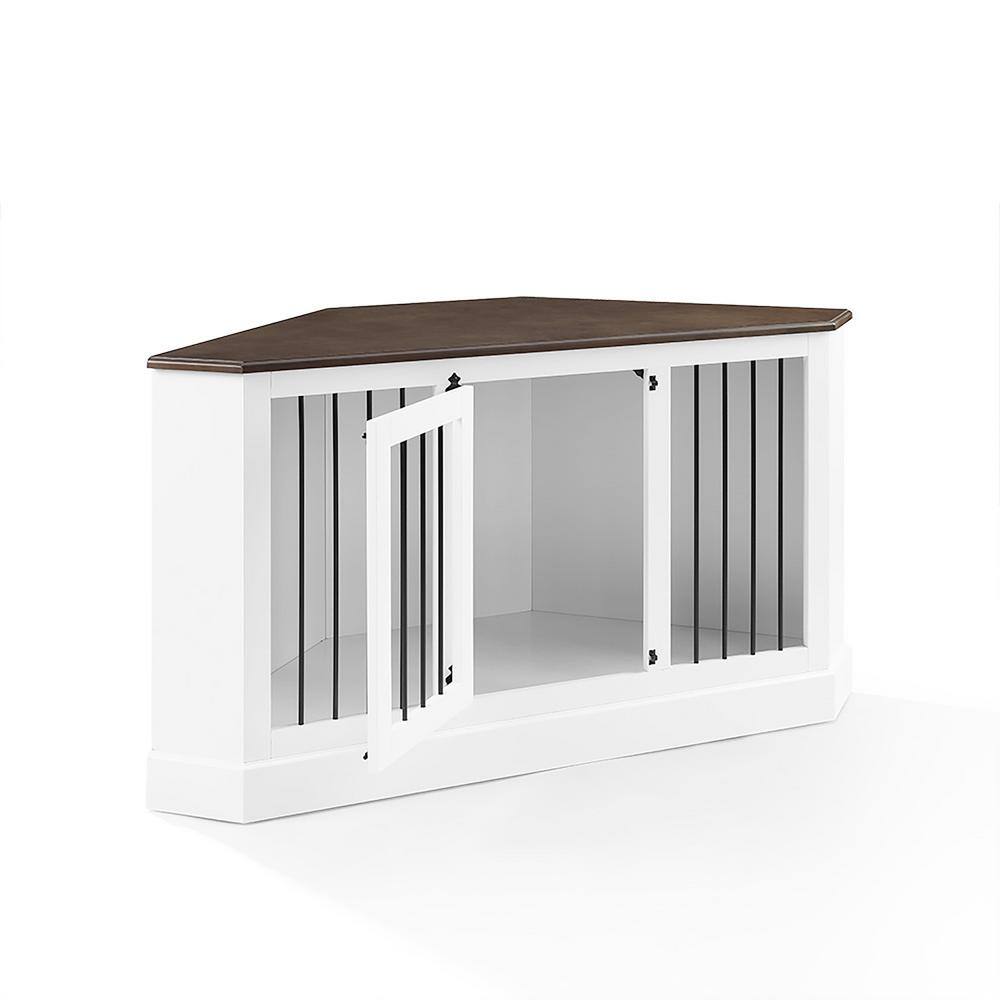 Small White Wood and Steel Corner Dog Crate Credenza