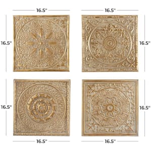 Metal Gold Scroll Wall Decor with Embossed Details (Set of 4)