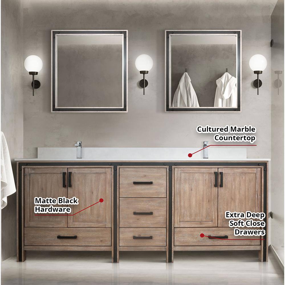 Ziva 84" Rustic Barnwood Double Freestanding Vanity Cabinet