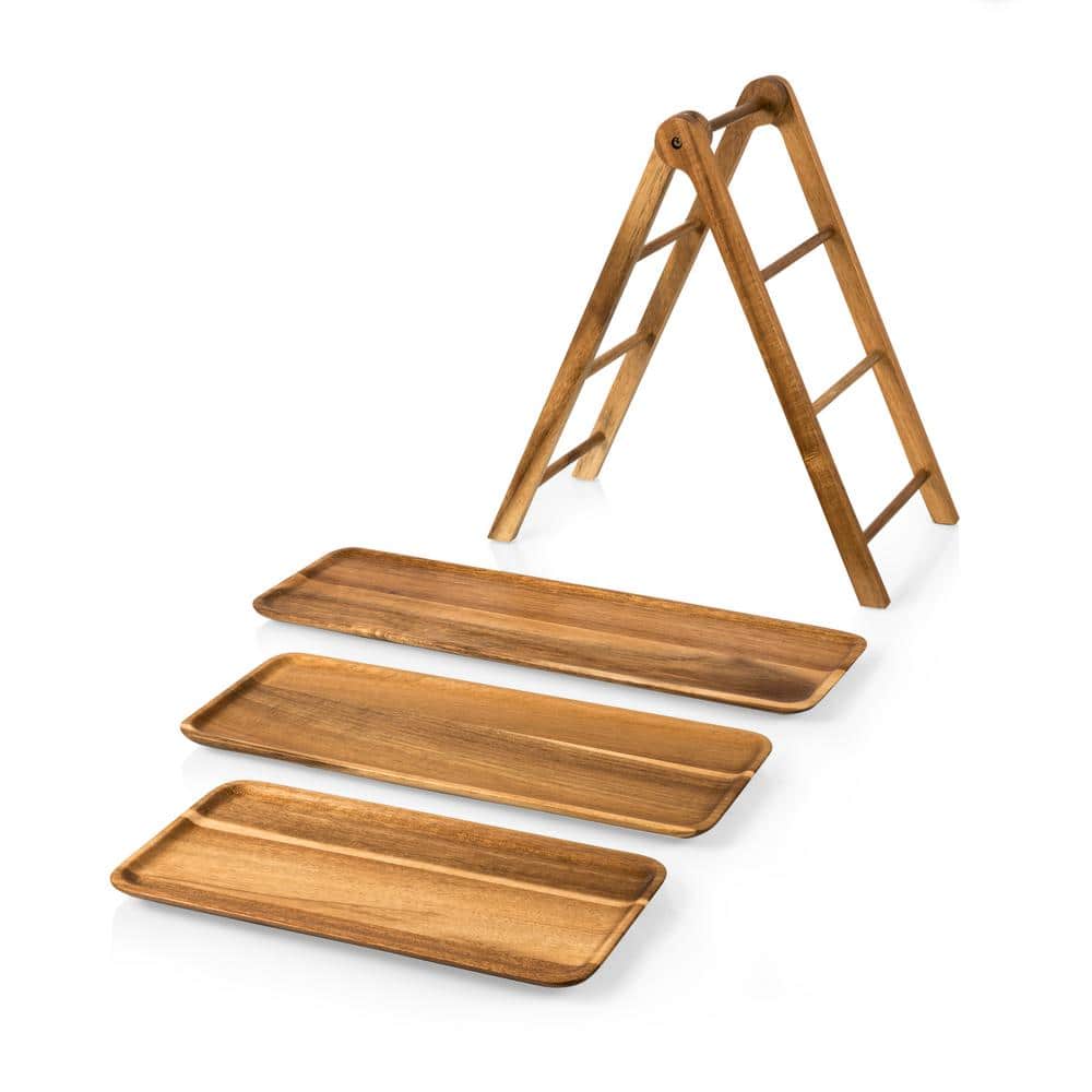 Medium Wood 3-Tiered Acacia Serving Ladder Tray