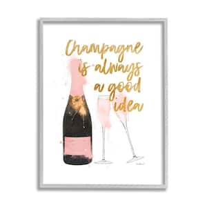 "Champagne Always Good Idea Phrase Chic Wine Bottle" by Amanda Greenwood Framed Drink Wall Art Print 16 in. x 20 in.