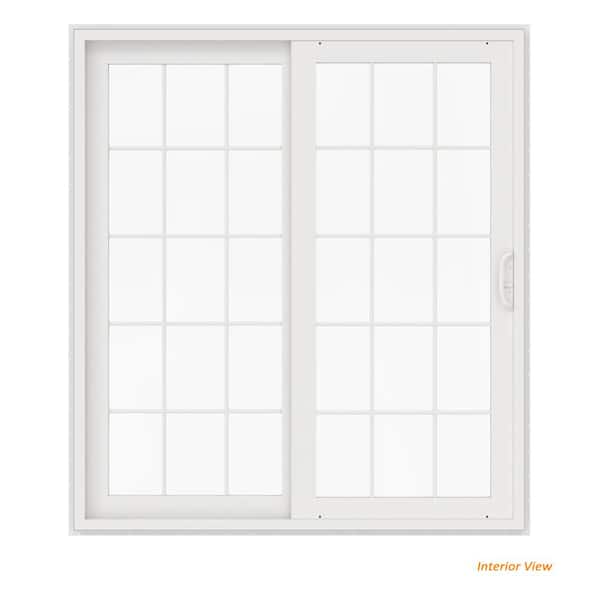 72 in. x 80 in. V-4500 White Vinyl Left-Hand 15 Lite Sliding Patio Door
