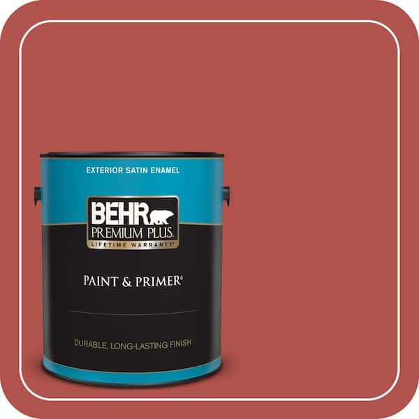 BEHR PREMIUM PLUS 1 gal. #BIC-48 Fortune Red Satin Enamel Exterior Paint & Primer