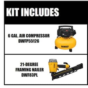 6 Gal. 165 PSI Electric Pancake Air Compressor and Pneumatic 21-Degree Collated Framing Nailer